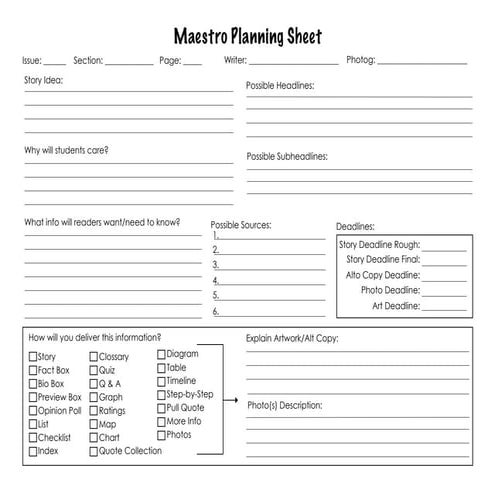 Packaging: Maestro Planning Sheet