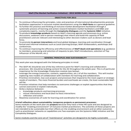 Mafi Work Plan 2013, short version (March 2013)