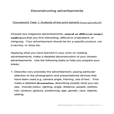 Magazine advert  exam task sheet oht