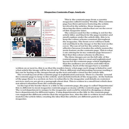 Magazine contents page analysis