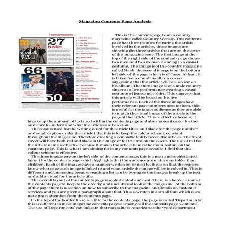 Magazine Contents Page Analysis