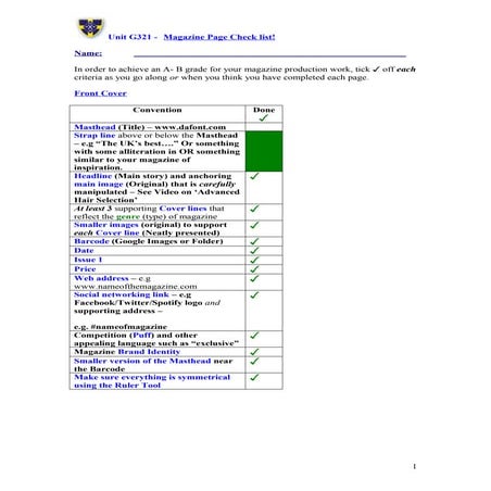 Magazine pages checklist | DOC