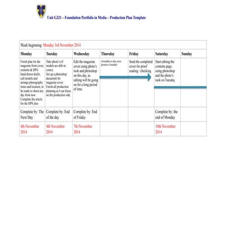 Magazine production plan   template