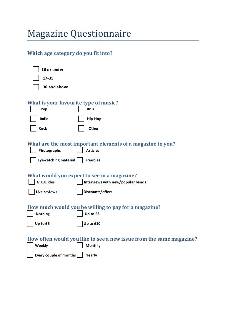 Magazine questionnaire