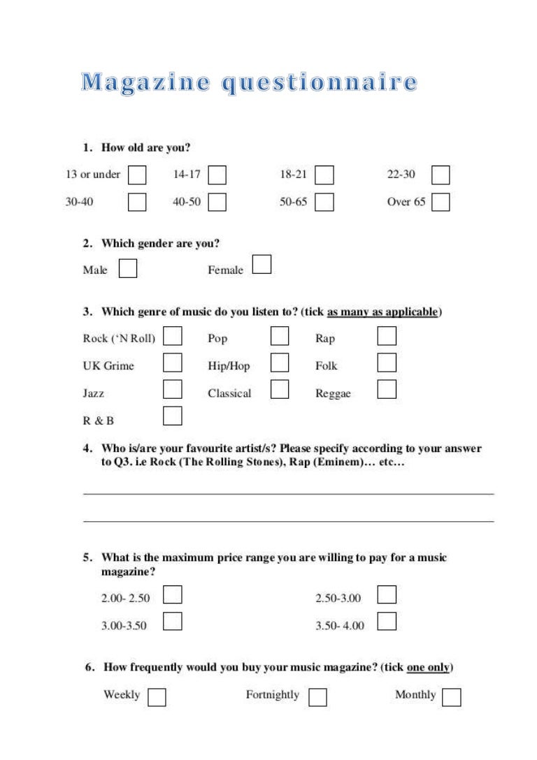 Product research Magazine questionnaire