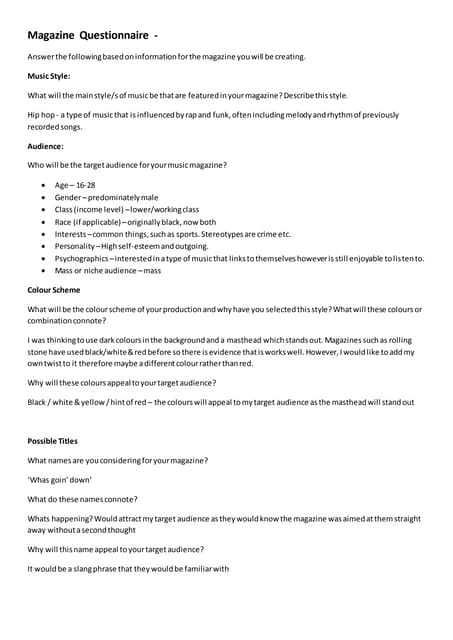 My pop magazine questionnaire | DOCX | Soft AC Music | Adult ...