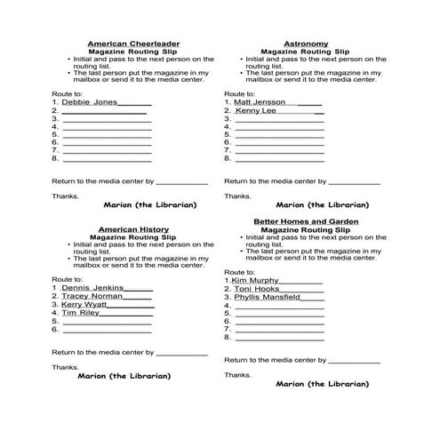 Magazine Routing Slips