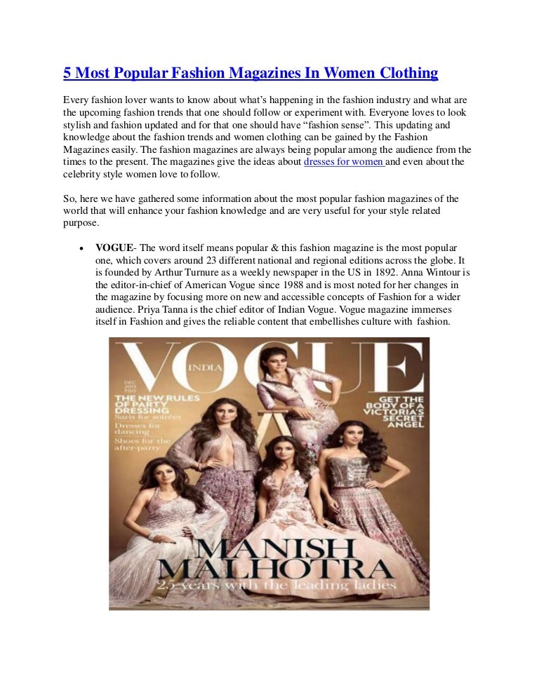 5 Most Popular Fashion Magazines In Women Clothing