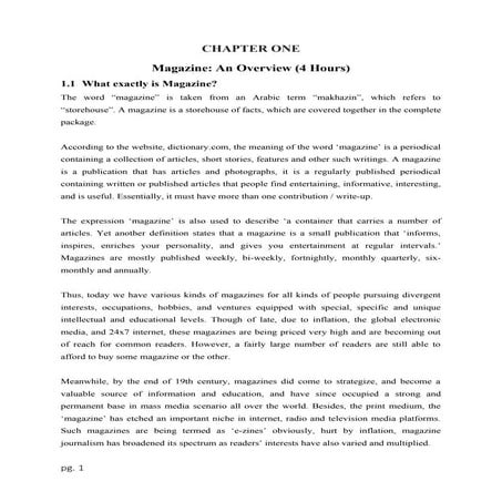 magazin production hand out learning material