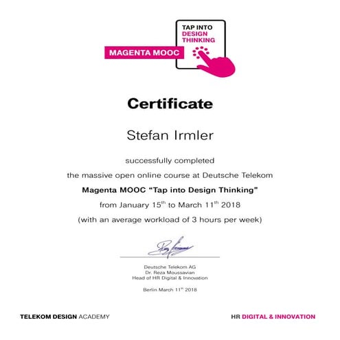 Magenta MOOC 2018 Design Thinking Certificate