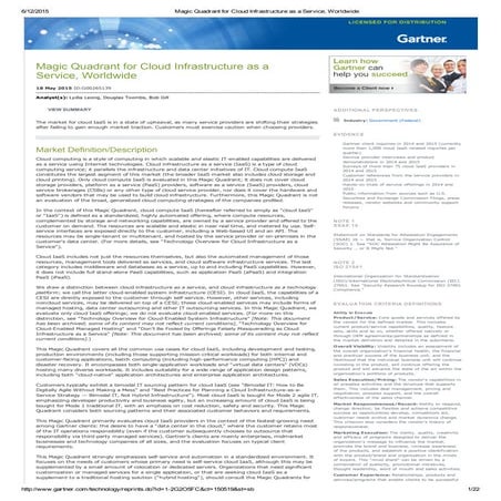 G05.2015 - Magic quadrant for cloud infrastructure as a service