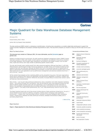 Magic quadrant for data warehouse database management systems 