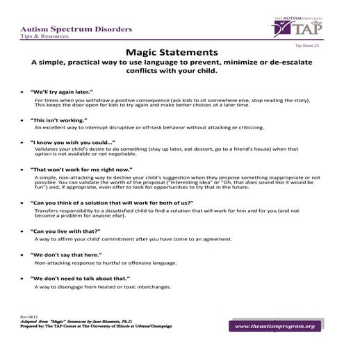 TAP Tip Sheet - Magic Statements