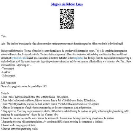 Magnesium Ribbon Essay | PPT