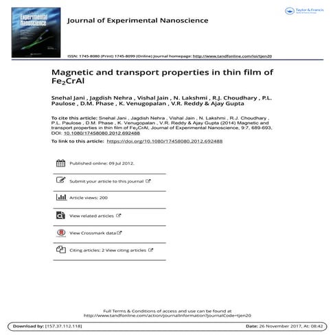 Magnetic and transport properties in thin film of fe2 cral