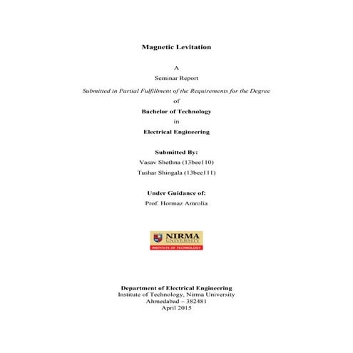 Magnetic levitation report