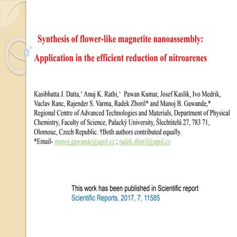 Synthesis of flower-like magnetite nanoassembly: Application in the efficient...