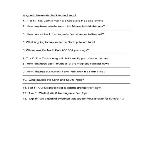 Magnetic reversals q's for station #6