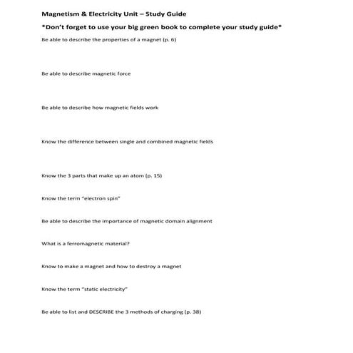 Magnetism Study Guide