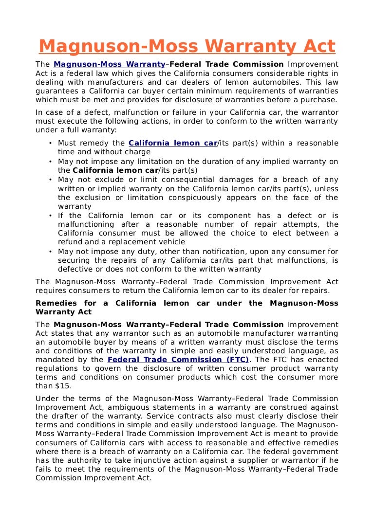 Cars That Start With Ad >> Magnuson-Moss Warranty Act Cars That Start With Ad >> Magnuson-Moss Warranty Act