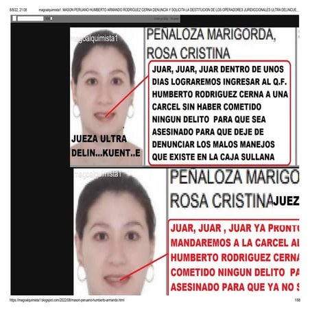  MASON PERUANO HUMBERTO ARMANDO RODRIGUEZ CERNA DENUNCIA Y SOLICITA LA DESTITUCION DE LOS OPERADORES JURIDICCIONALES ULTRA DELINCUENTES ELIZA SOLEDAD DELGADO SUAREZ Y VICTOR ALEJANDRO TORRES ALBITRES.pdf