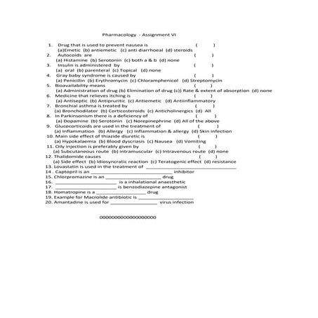 Multiple choice questions for Diploma in Pharmacy Students | DOCX