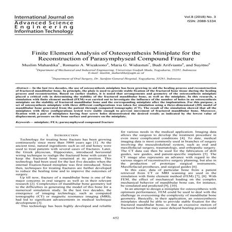 Finite Element Analysis of Osteosynthesis Miniplate for the Reconstruction of...