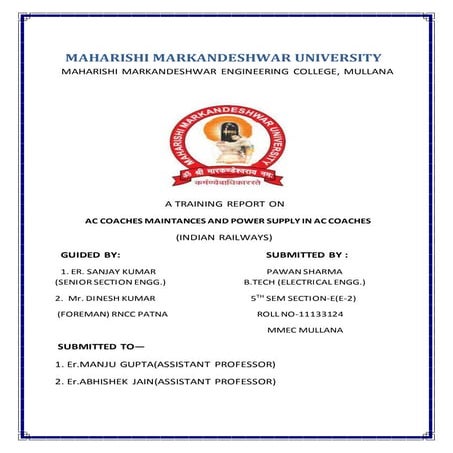 Training Report on indian railways on AC COACH MAINTANCES