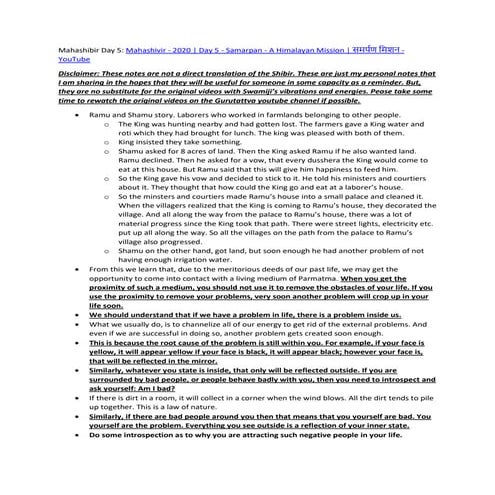 Mahashibir day 5 notes