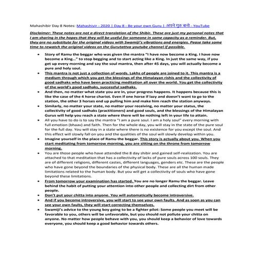 Mahashibir day 8 notes