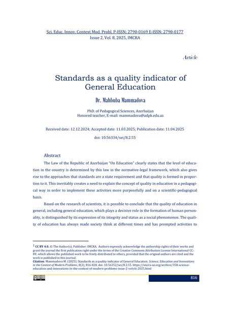 Standards as a quality indicator of General Education