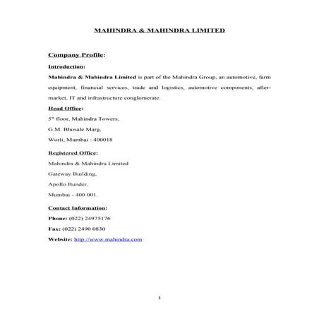 Mahindra and mahindra ltd