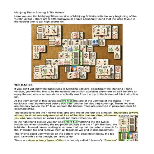 Mahjong Titans Scoring & Tile Values - How To Get High Scores