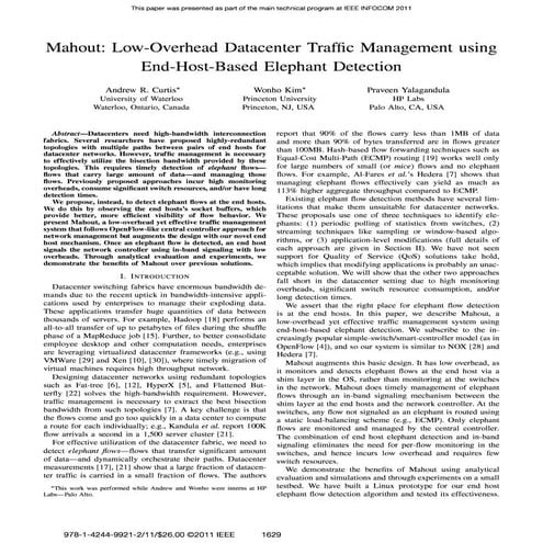 Mahout   low-overhead  datacenter  traffic management  using end-host-based  elephant  detection