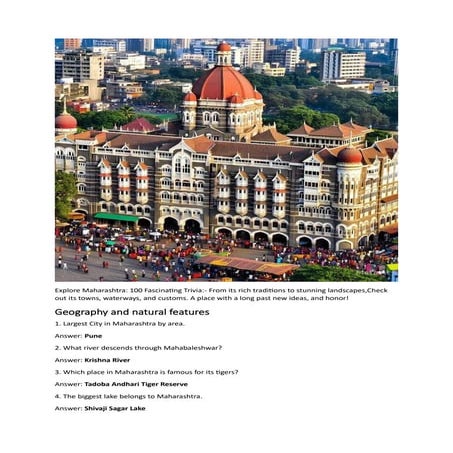 Explore Maharashtra: 100 Fascinating Trivia | PDF
