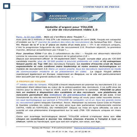 Communiqué de Presse - Youjob - Mai 2008