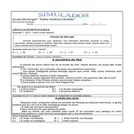 SIMULADO 4º ANO FUNDAMENTAL