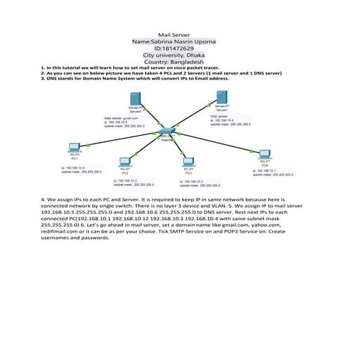 Mail server on using cisco packet tracer | PDF