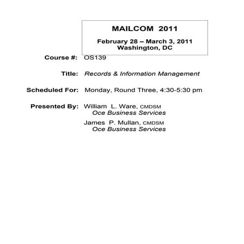 Mailcom 2011 Records & Information Handout