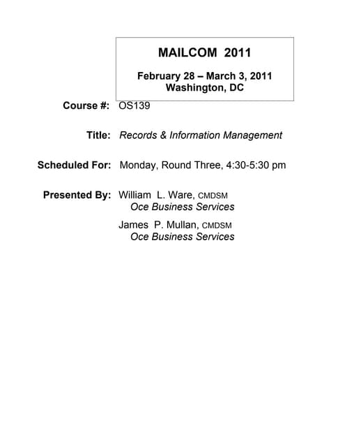 Mailcom 2011 Records & Information Handout