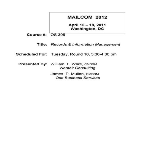 MailCom 2012 Records & Information Handout
