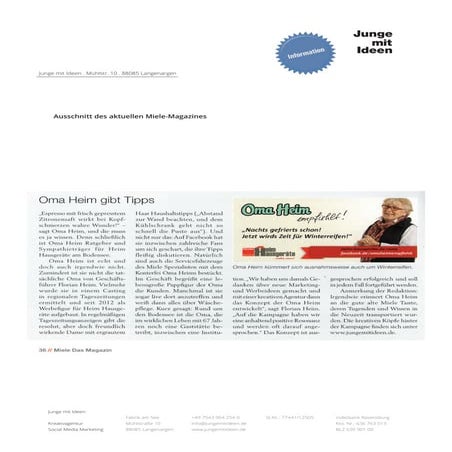 Bericht Oma Heim im Miele Magazin 11/2013