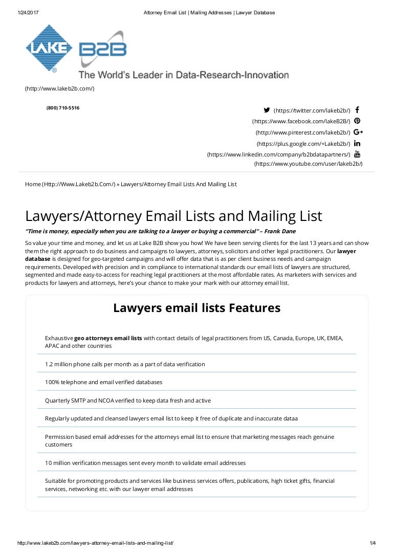Mailing address lists of lawyers