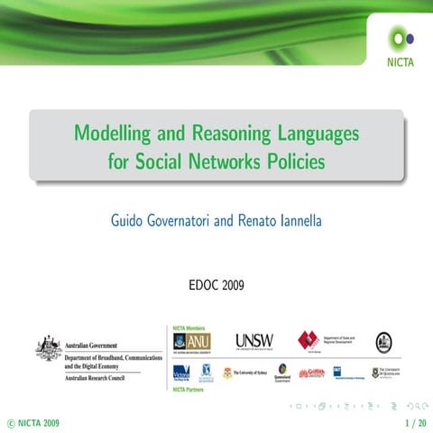Modelling and Reasoning Languages for Social Networks Policies