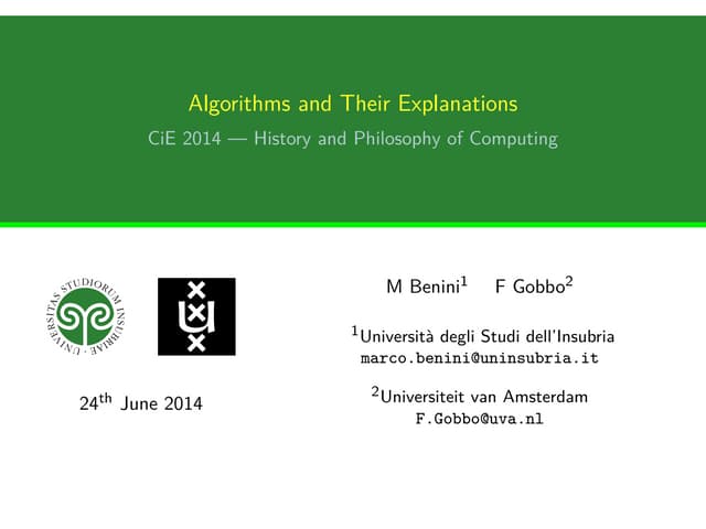 Algorithms and Their Explanations