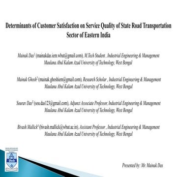 Determinants of Customer Satisfaction on Service Quality of State Road Transp...