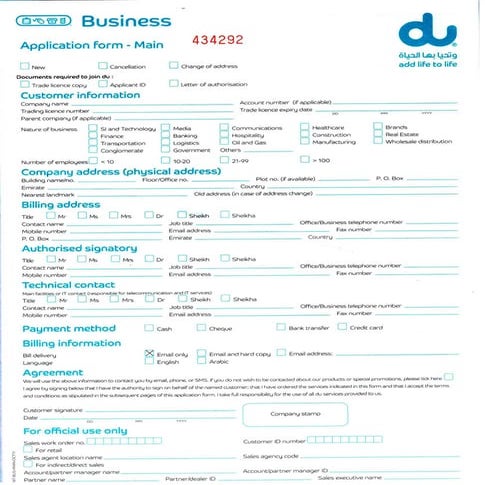 Sub Application form_Du Business Executive Plan | PDF