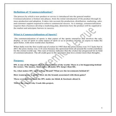 Commercialization Of Sports