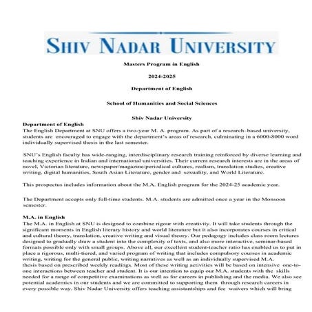 MA in English at Shiv Nadar University – Explore Literature, Critical Theory,...