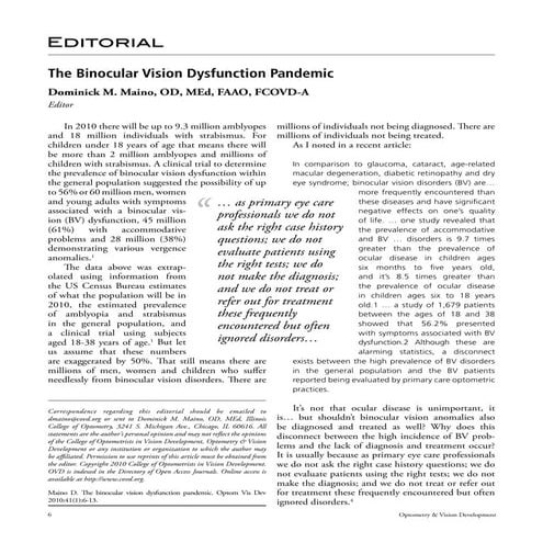 The Binocular Vision Dysfuction Pandemic | PDF